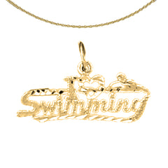 Sterling Silver I Love Swimming Pendant (Rhodium or Yellow Gold-plated)