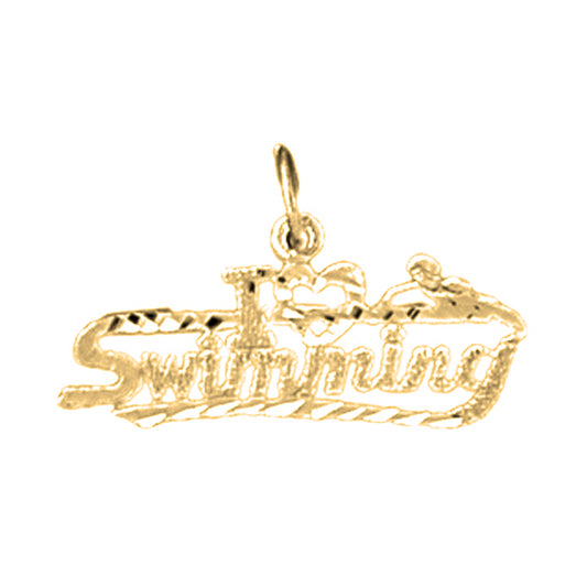 Yellow Gold-plated Silver I Love Swimming Pendant