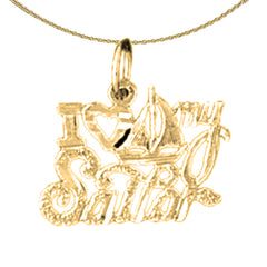 Sterling Silver I Love My Sailor Pendant (Rhodium or Yellow Gold-plated)