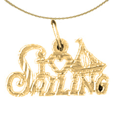 Sterling Silver I Love Sailing Pendant (Rhodium or Yellow Gold-plated)