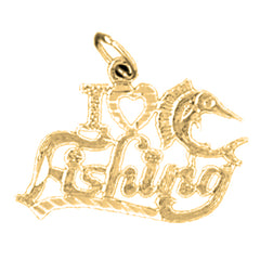 Yellow Gold-plated Silver I Love Fishing Pendant