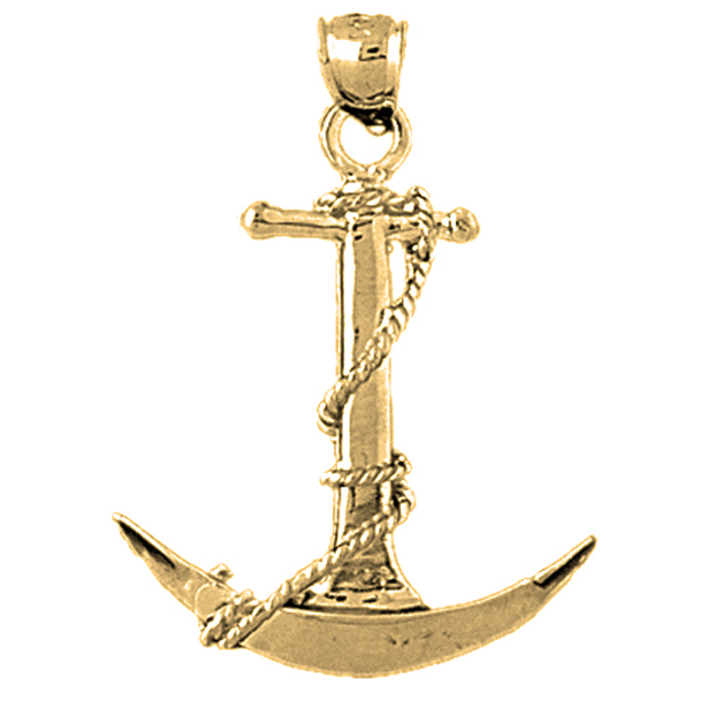 Yellow Gold-plated Silver Anchor 3D Pendant