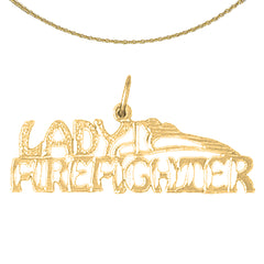 Sterling Silver Lady Figherfighter Pendant (Rhodium or Yellow Gold-plated)