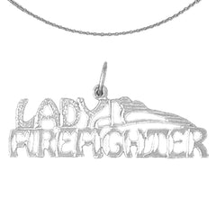 Sterling Silver Lady Figherfighter Pendant (Rhodium or Yellow Gold-plated)