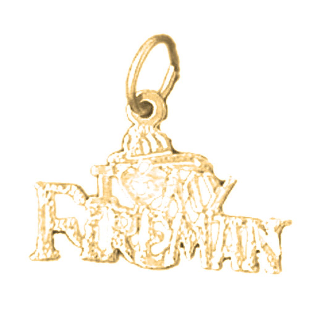 Yellow Gold-plated Silver I Love My Fireman Pendant