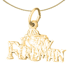 Sterling Silver I Love My Fireman Pendant (Rhodium or Yellow Gold-plated)
