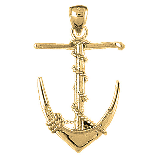 Yellow Gold-plated Silver Anchor 3D Pendant