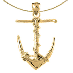 Sterling Silver Anchor 3D Pendant (Rhodium or Yellow Gold-plated)