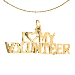 Anhänger „I Love My Volunteer“ aus Sterlingsilber (rhodiniert oder gelbvergoldet)