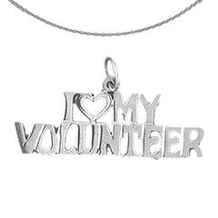 Sterling Silver I Love My Volunteer Pendant (Rhodium or Yellow Gold-plated)