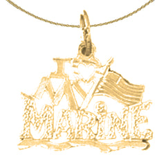 Sterling Silver I Love My Marine Pendant (Rhodium or Yellow Gold-plated)