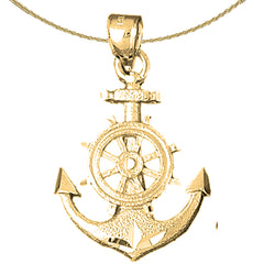Anhänger „Anker mit Schiffssteuerrad“ aus Sterlingsilber (rhodiniert oder gelbvergoldet)
