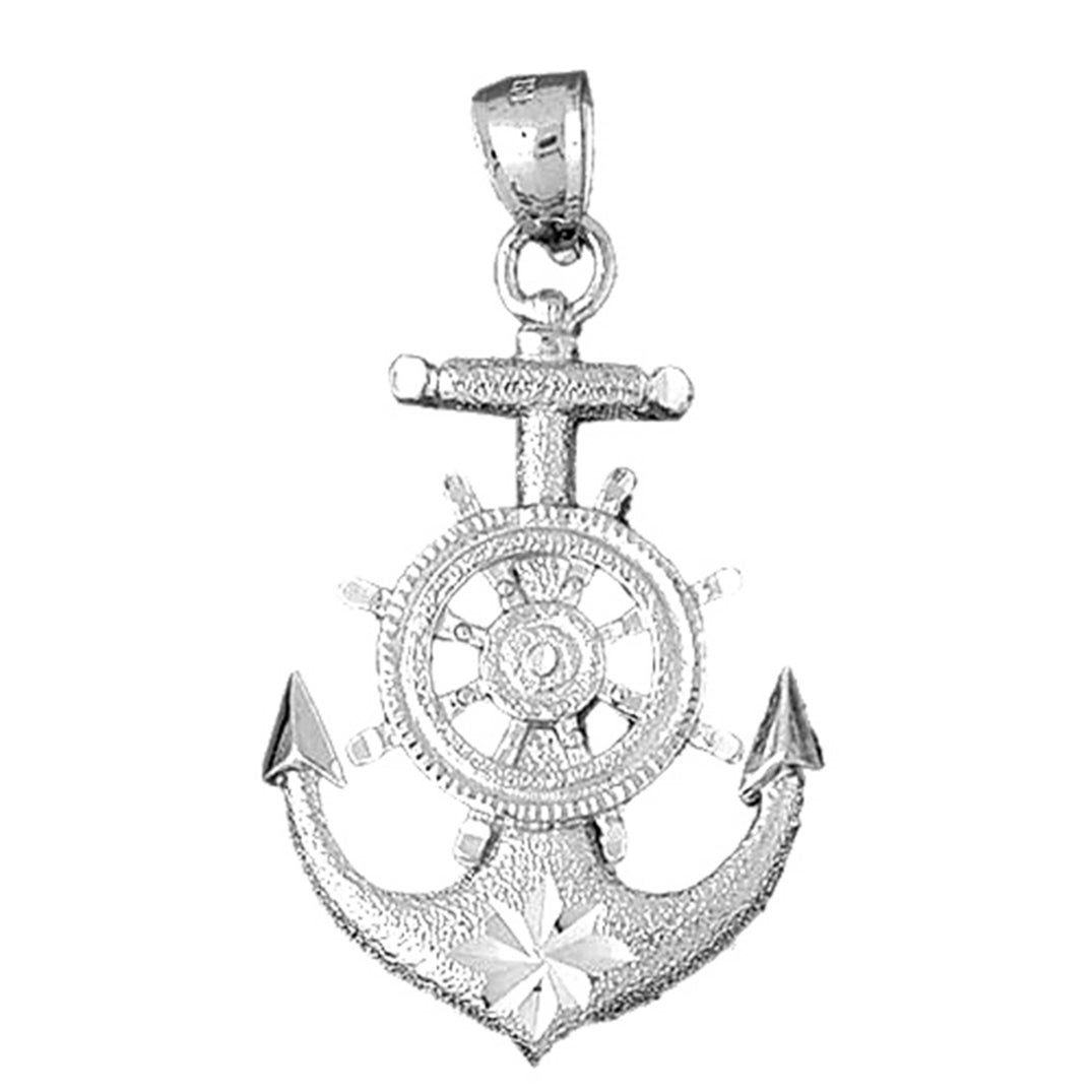 Sterling Silver Anchor With Ships Wheel Pendant