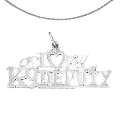 Sterling Silver I Love K-9 Deputy Pendant (Rhodium or Yellow Gold-plated)