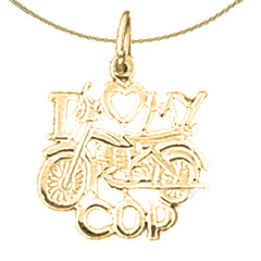 Sterling Silver I Love My Cop Pendant (Rhodium or Yellow Gold-plated)
