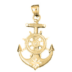 Yellow Gold-plated Silver Anchor With Ships Wheel Pendant
