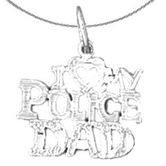 Sterling Silver I Love My Police Dad Pendant (Rhodium or Yellow Gold-plated)