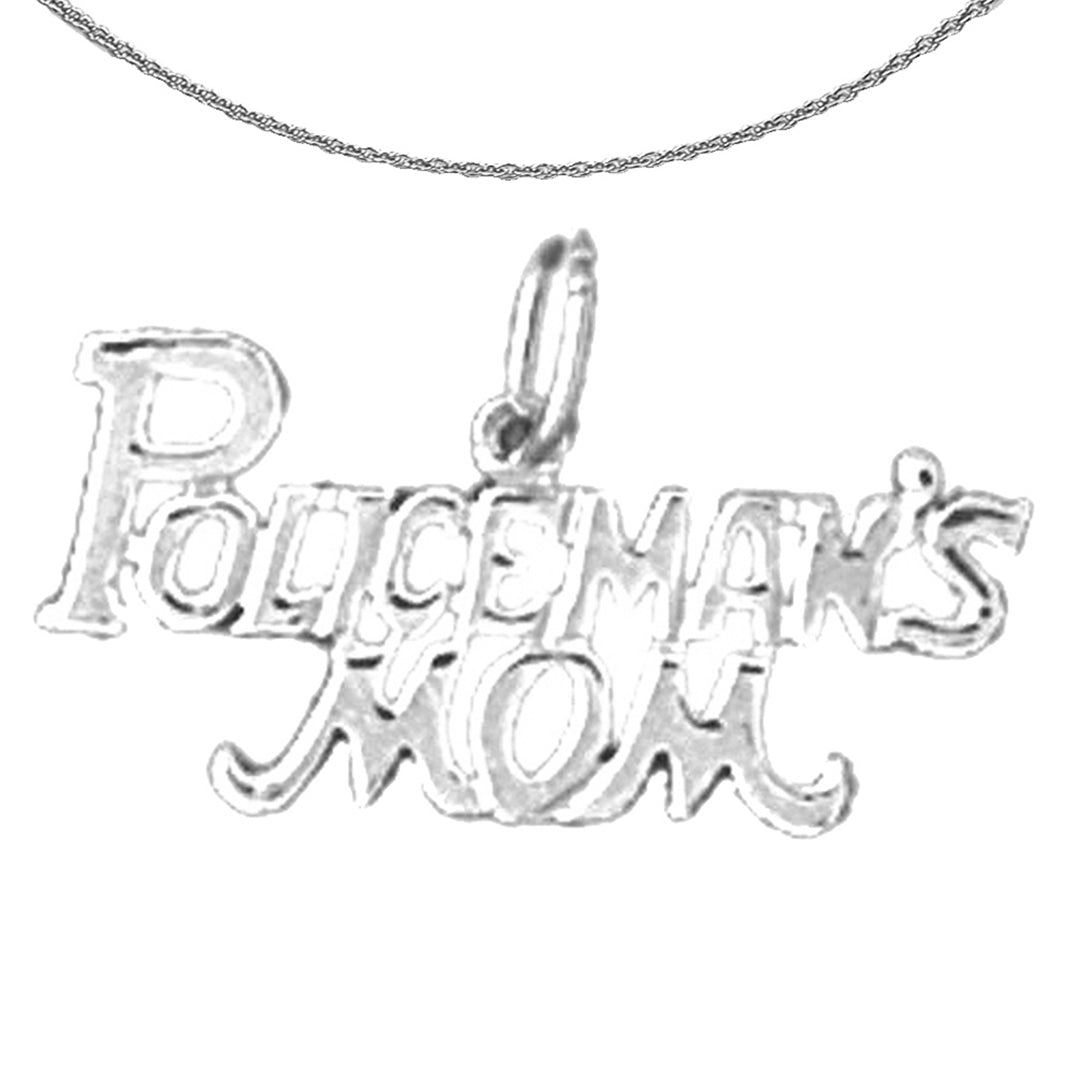 Sterling Silver Policeman's Mom Pendant (Rhodium or Yellow Gold-plated)
