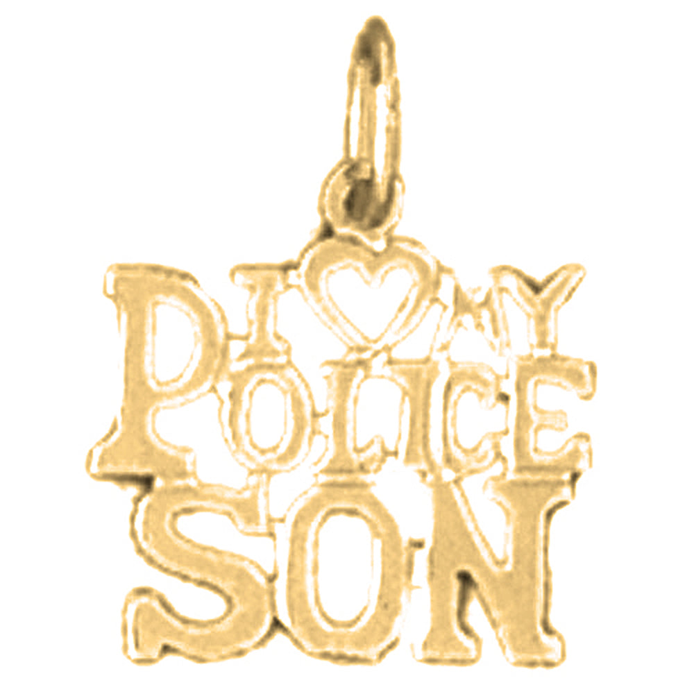 Yellow Gold-plated Silver I Love My Police Son Pendant