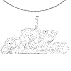 Sterling Silver I Love My Policeman Pendant (Rhodium or Yellow Gold-plated)