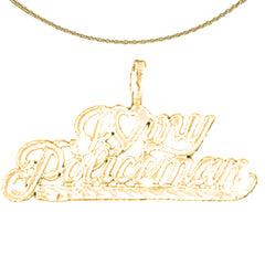 Sterling Silver I Love My Policeman Pendant (Rhodium or Yellow Gold-plated)