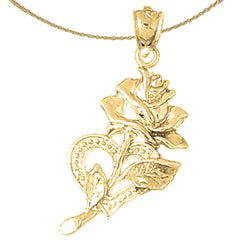 Colgante de rosa con corazón de plata de ley (bañado en rodio o oro amarillo)