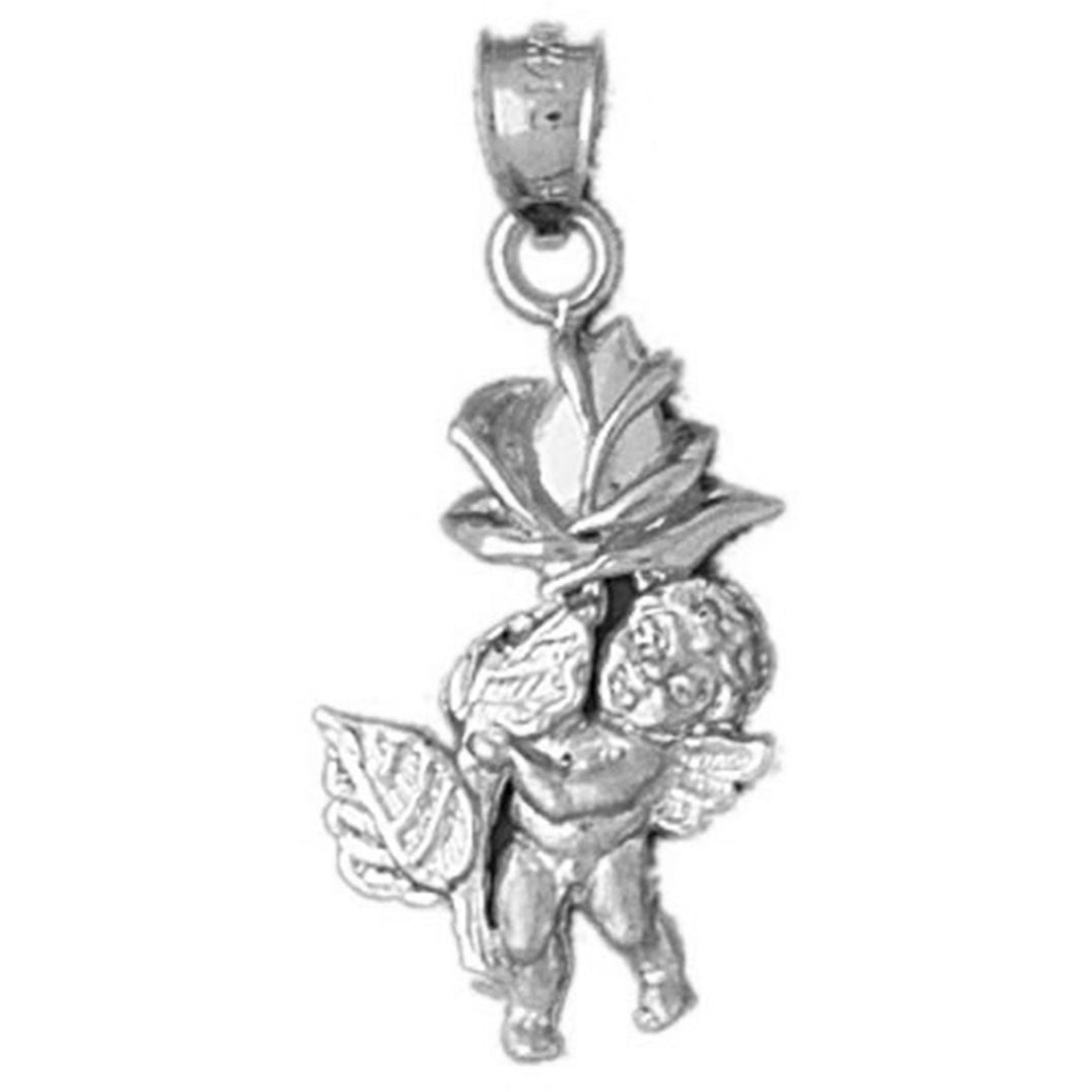 Sterling Silver Angel With Rose Pendant