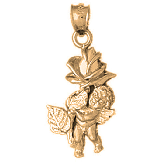 Yellow Gold-plated Silver Angel With Rose Pendant