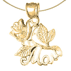 10K, 14K or 18K Gold Mom With Rose Pendant
