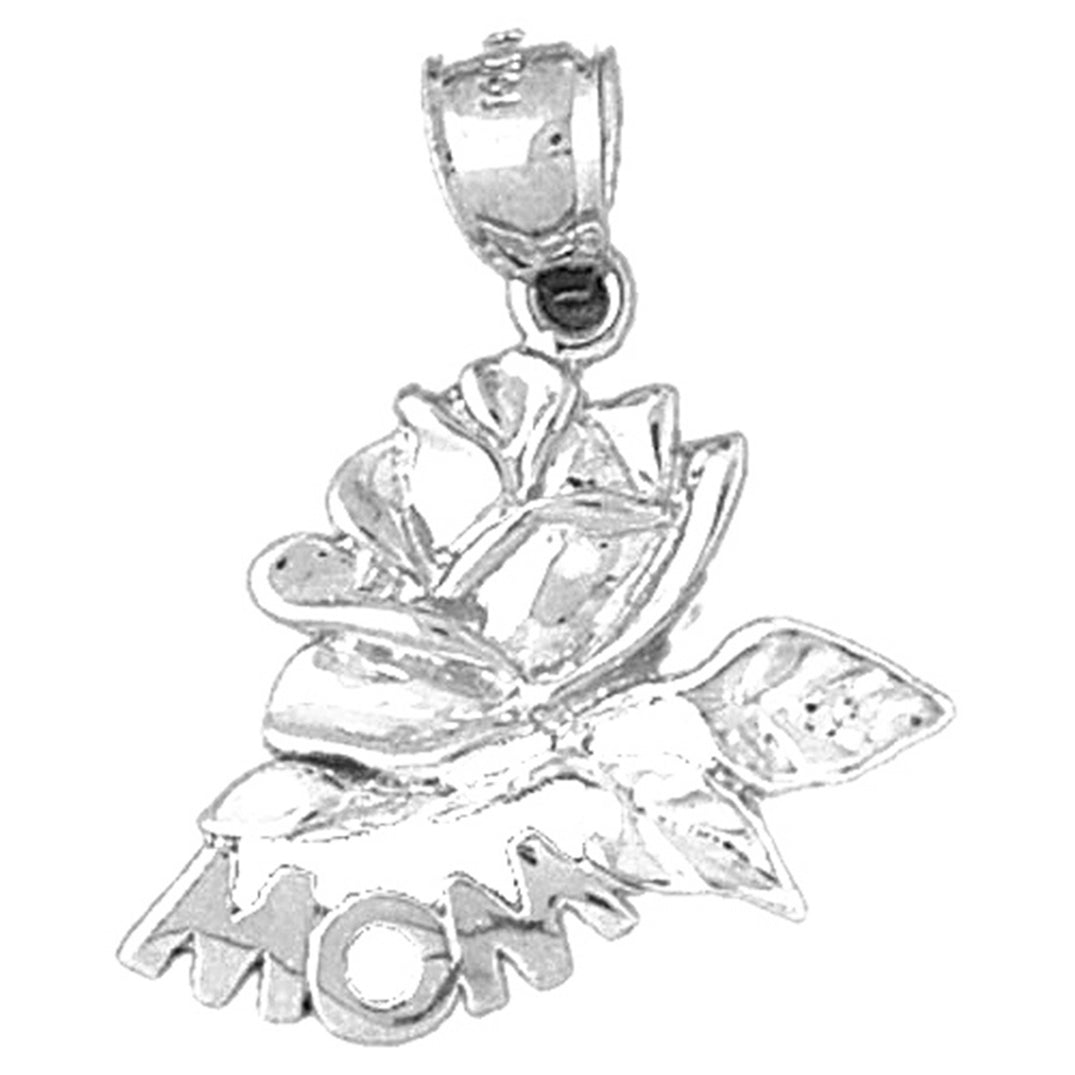 Sterling Silver Mom With Rose Pendant