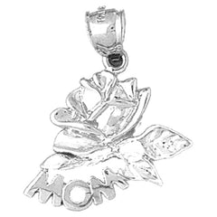 Sterling Silver Mom With Rose Pendant