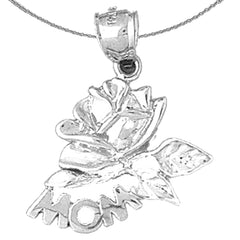 Sterling Silver Mom With Rose Pendant (Rhodium or Yellow Gold-plated)
