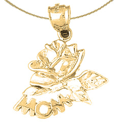 Sterling Silver Mom With Rose Pendant (Rhodium or Yellow Gold-plated)