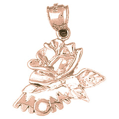 10K, 14K or 18K Gold Mom With Rose Pendant