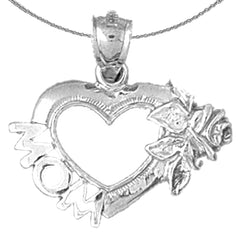 Sterling Silver Mom With Heart Pendant (Rhodium or Yellow Gold-plated)