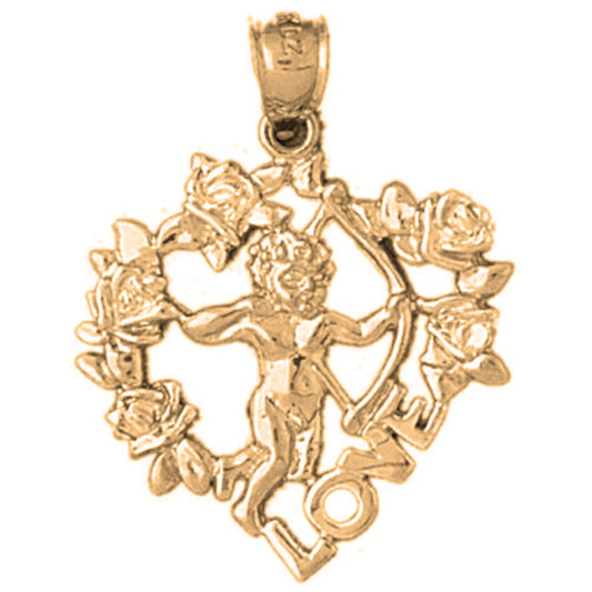 Yellow Gold-plated Silver Angel In Heart Pendant