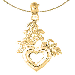 Sterling Silver Love With Heart Pendant (Rhodium or Yellow Gold-plated)