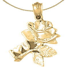 Sterling Silver I Love You On Rose Pendant (Rhodium or Yellow Gold-plated)
