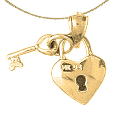 Sterling Silver Lock And Heart Pendant (Rhodium or Yellow Gold-plated)