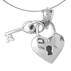 Sterling Silver Lock And Heart Pendant (Rhodium or Yellow Gold-plated)
