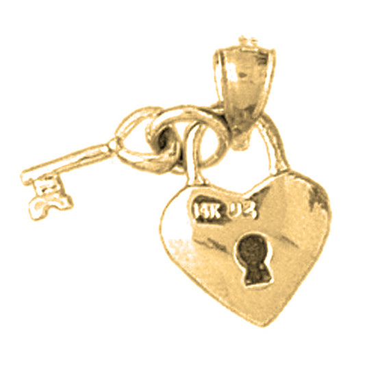 Yellow Gold-plated Silver Lock And Heart Pendant