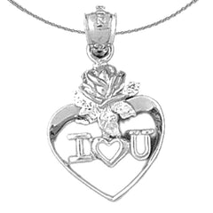 Sterling Silver I Love You Heart Pendant (Rhodium or Yellow Gold-plated)