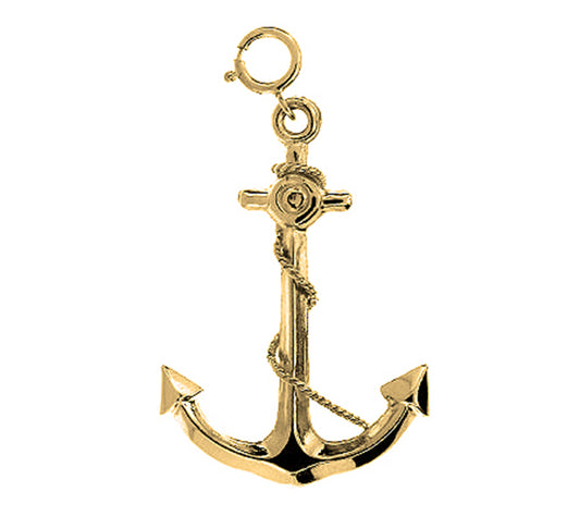 Yellow Gold-plated Silver 3D Anchor Pendant