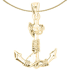 Sterling Silver 3D Anchor Pendant (Rhodium or Yellow Gold-plated)