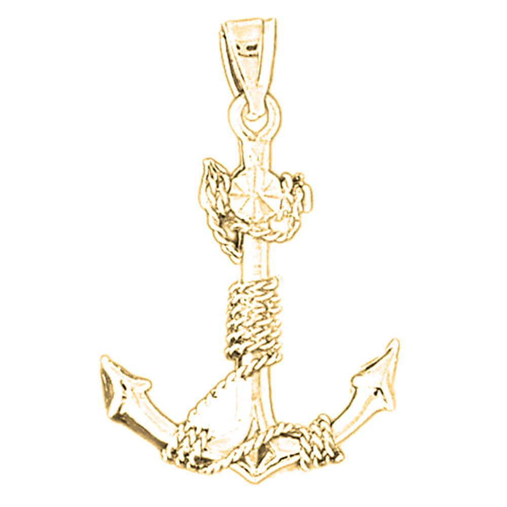 Yellow Gold-plated Silver 3D Anchor Pendant