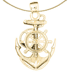 Sterling Silver Anchor And Wheel Pendant (Rhodium or Yellow Gold-plated)