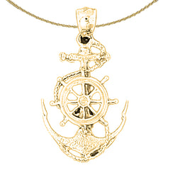Sterling Silver Anchor And Wheel Pendant (Rhodium or Yellow Gold-plated)