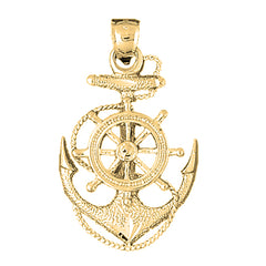 Yellow Gold-plated Silver Anchor With Ships Wheel Pendant
