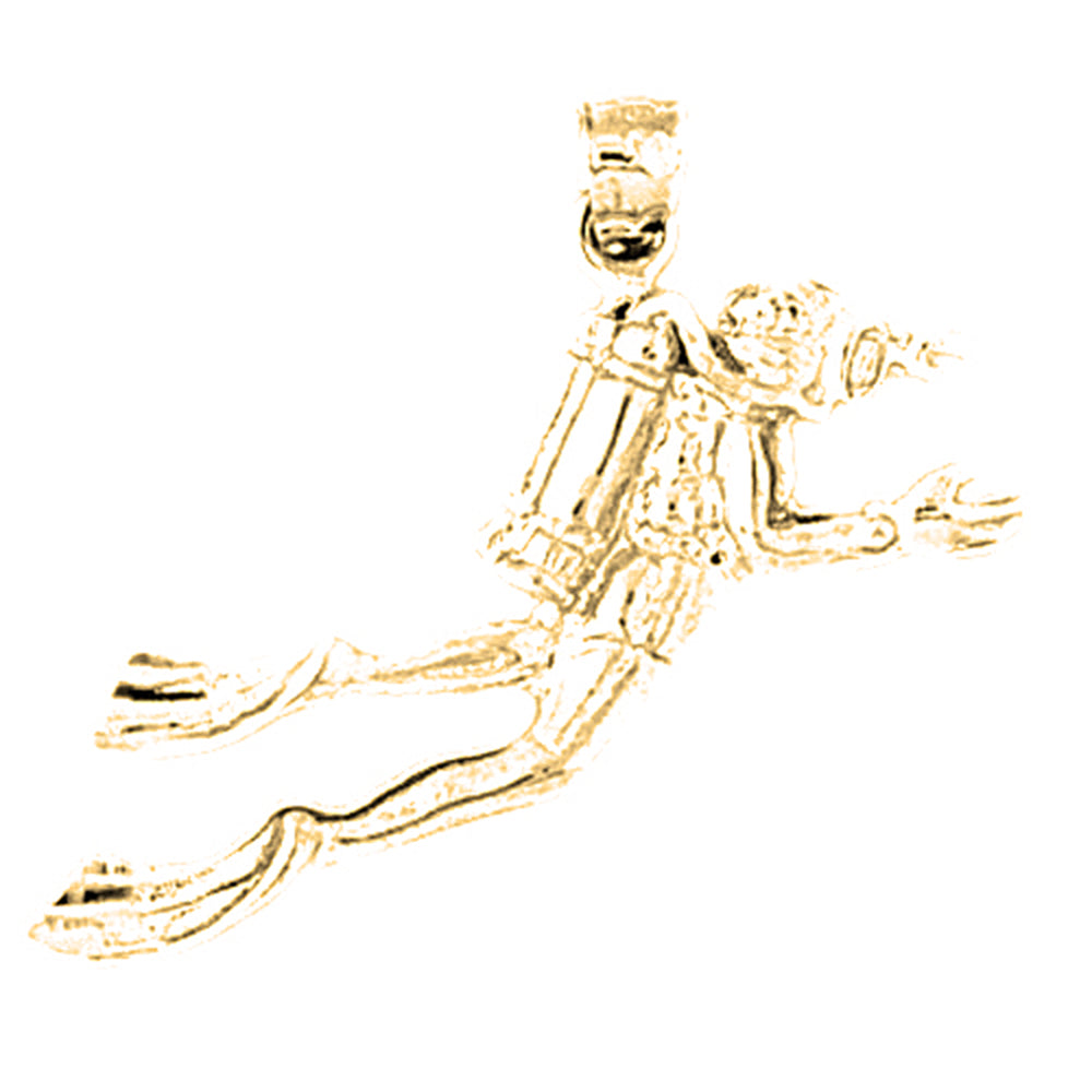 Yellow Gold-plated Silver Scuba Man Pendant