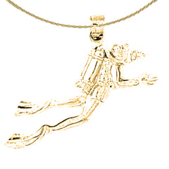 Sterling Silver Scuba Man Pendant (Rhodium or Yellow Gold-plated)